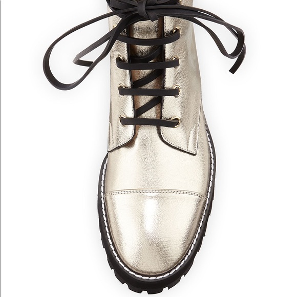 Stuart Weitzman Gold Metallic Lexy Combat Boots - Picture 3 of 4